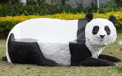 園林景區休閑玻璃鋼美陳裝飾品擺件熊貓座椅雕塑