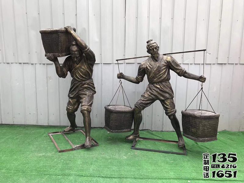 抗筐挑擔子人物玻璃鋼仿銅農(nóng)耕勞動人物雕塑