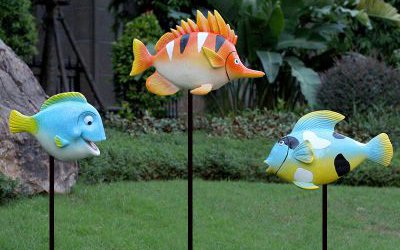 海洋動物園三只玻璃鋼彩繪魚雕塑