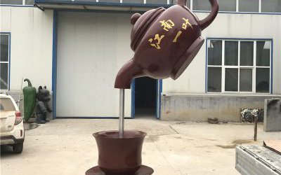 戶(hù)外創(chuàng)意玻璃鋼仿銅懸空流水天壺雕塑