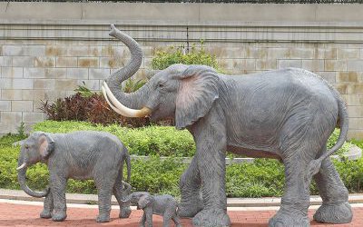 別墅景區玻璃鋼仿真動物大象雕塑