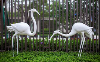 戶(hù)外公園創(chuàng)意玻璃鋼兩只丹頂鶴雕塑